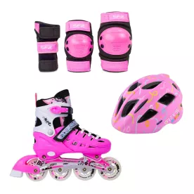 Набор с защитой 3в1 Детские раздвижные ролики Nils Active Pink 2024