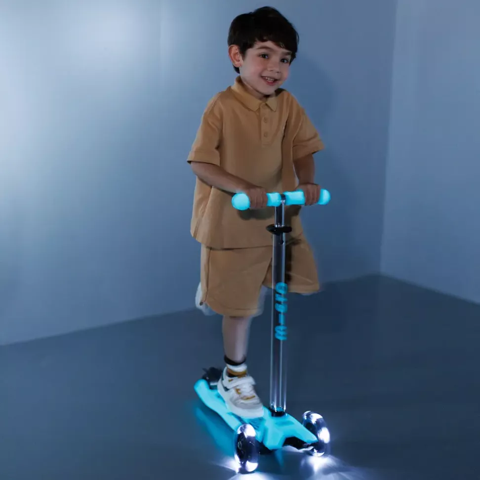 Самокат дитячий Micro Maxi Deluxe Glow LED 3-колісний Azzuro