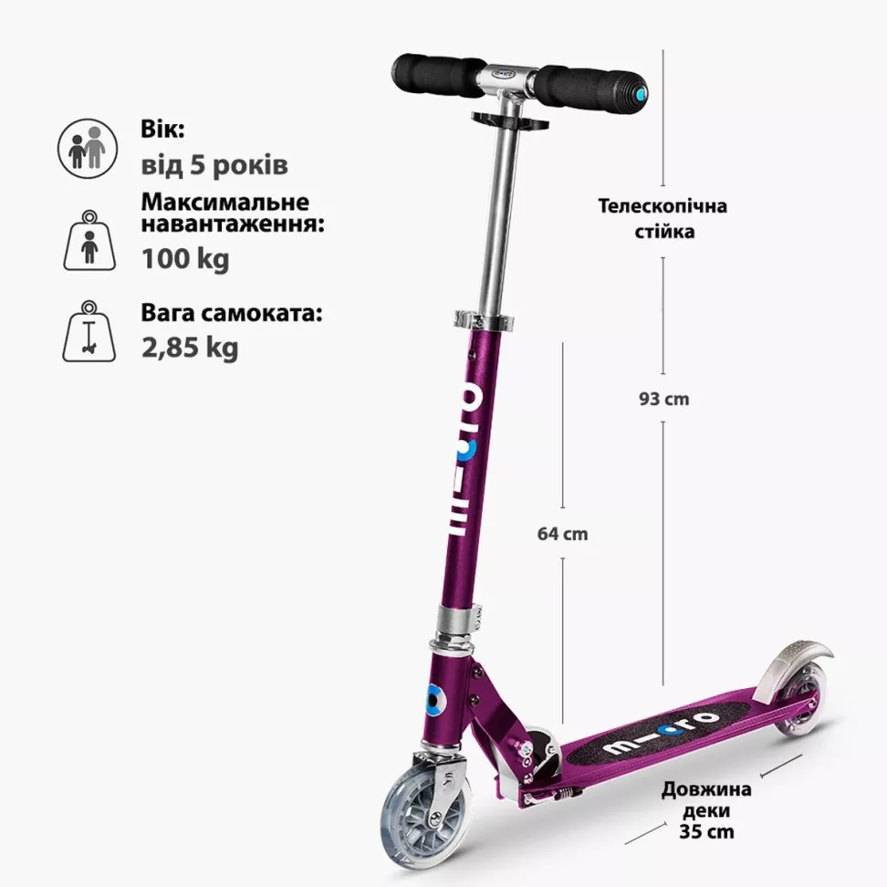 Двоколісний самокат для дівчинки Micro Sprite Purple Metallic
