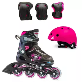Детские ролики Rollerblade Bladerunner G с комплектом защиты 3в1 (черно-розовый)