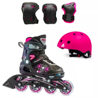 Дитячі ролики Rollerblade Bladerunner G з комплектом захисту 3в1 (чорно-рожевий)