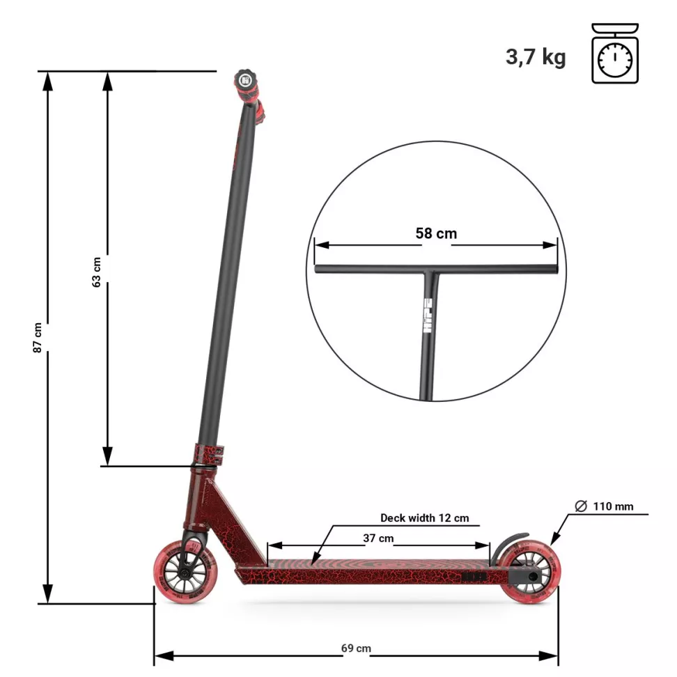 Трюковой самокат Hipe H11 Black-red Lava