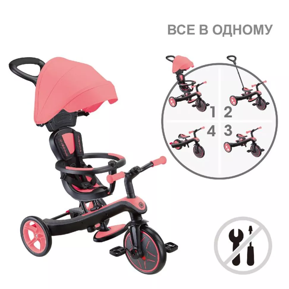 Велосипед дитячий GLOBBER EXPLORER TRIKE 4в1, рожевий, до 20кг, 3 колеса