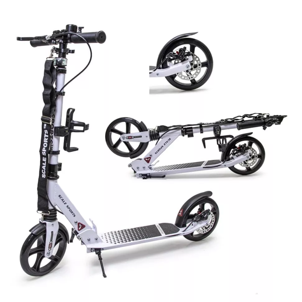 Самокат двухколёсный  Scale Sports SS-12 белый с дисковыми тормозами