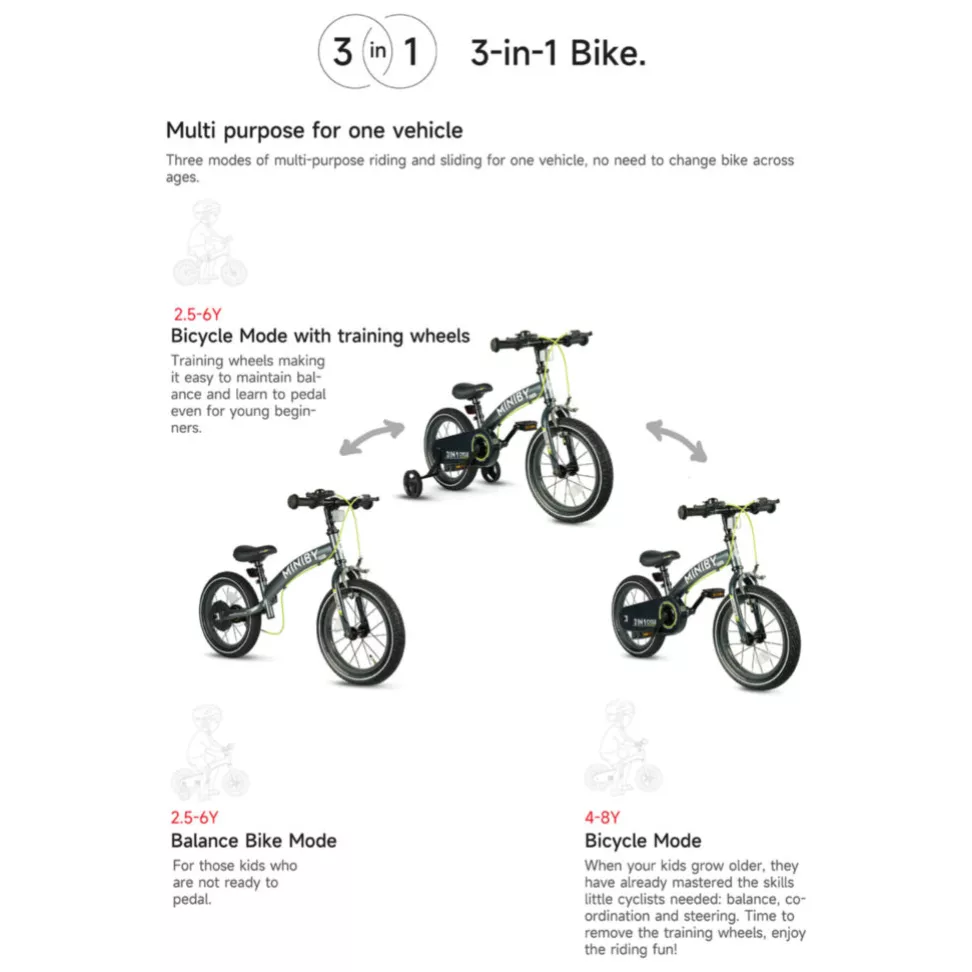 Велосипед 3in1 Q PLAY MINIBY Solid grey