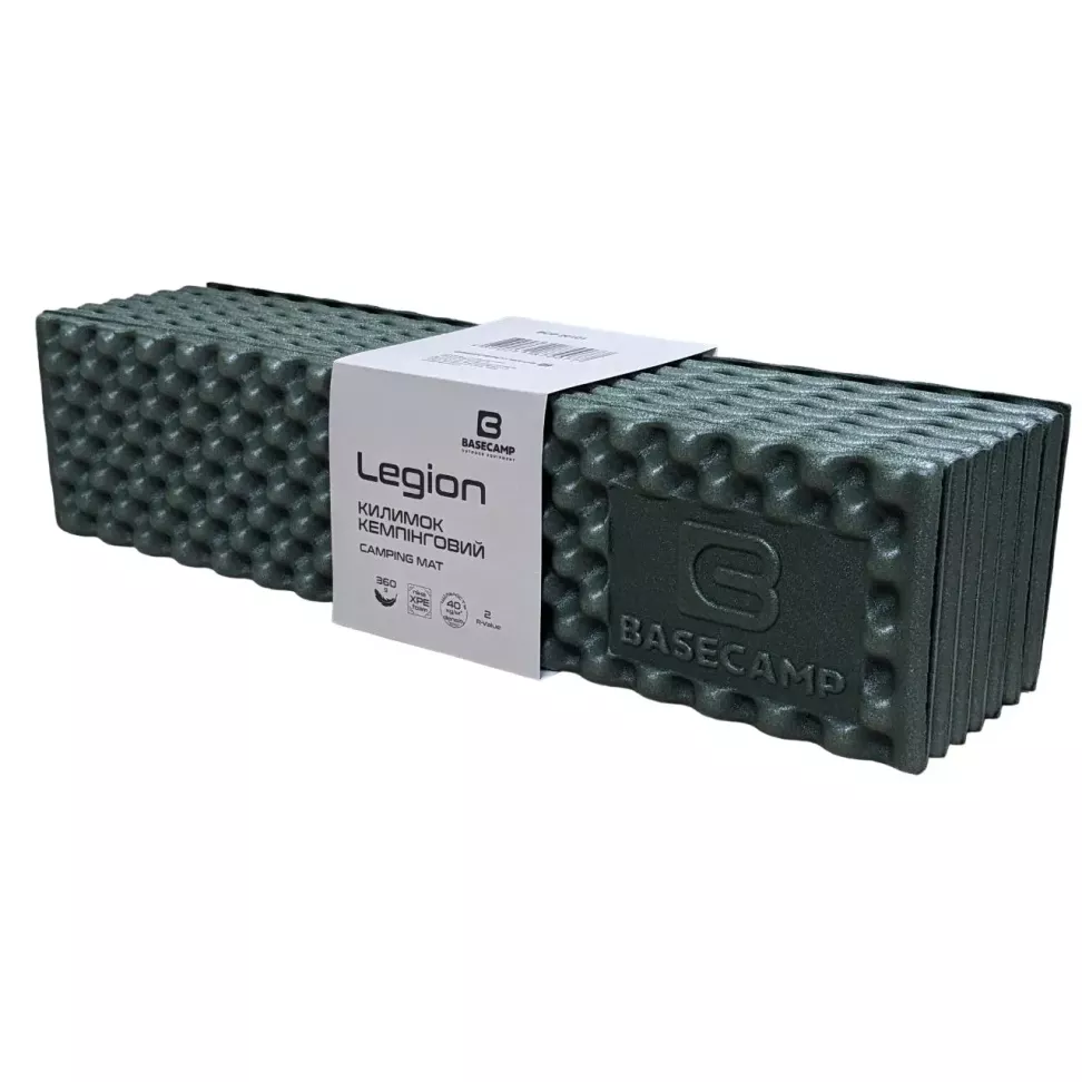 Коврик кемпинговый, каремат BaseCamp Legion NEW XPE, 185х55х1, 5 см, Olive Green (BCP 20101)