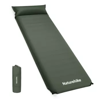 Коврик самонадувающийся одноместный с подушкой Naturehike CNK2450WS020, 100 мм, темно-зеленый