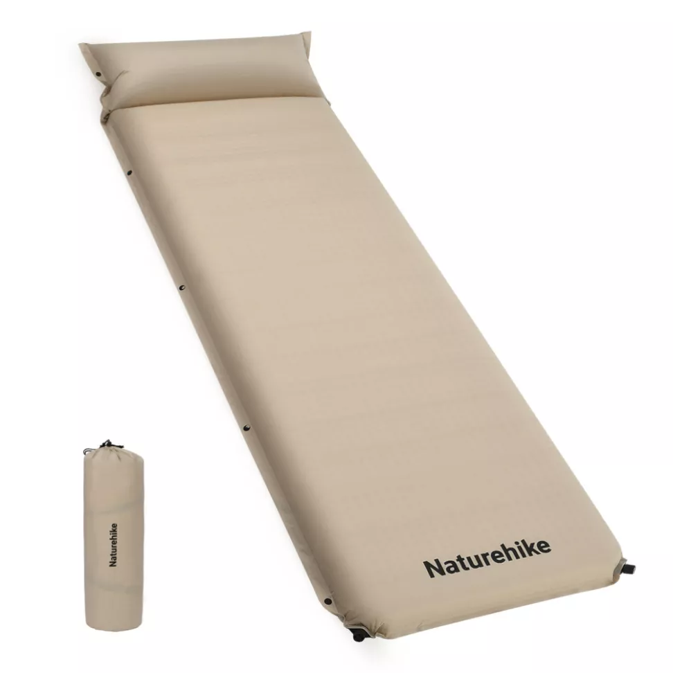 Коврик самонадувающийся одноместный с подушкой Naturehike CNK2450WS020, 100 мм, бежевый