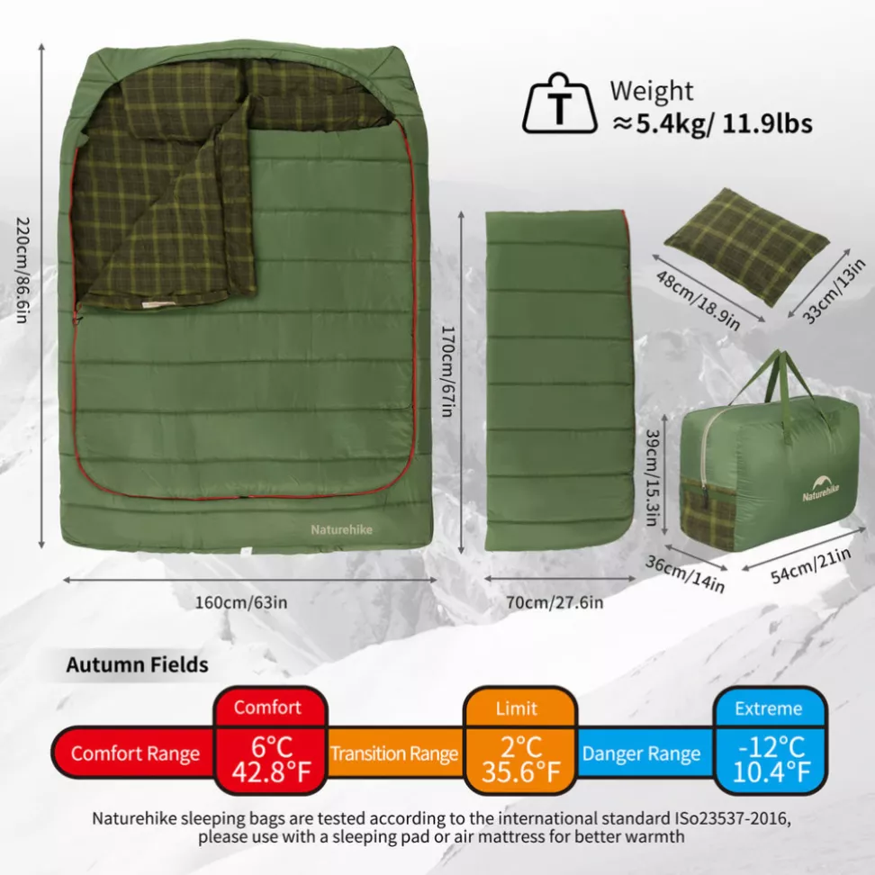 Спальный мешок двухместный с подушками Naturehike CNK2350WS019, зеленый