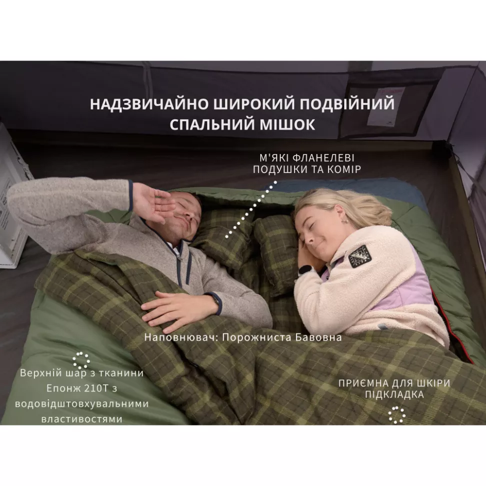 Спальный мешок двухместный с подушками Naturehike CNK2350WS019, зеленый