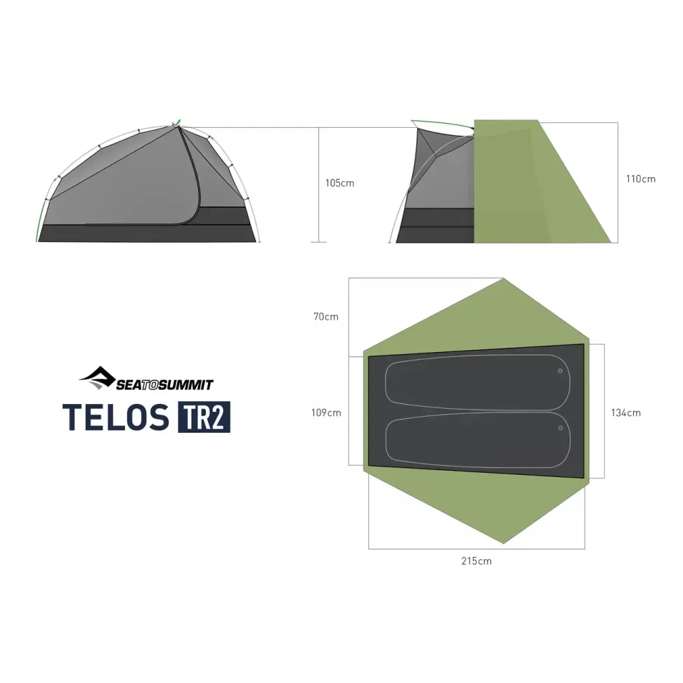 Палатка двухместная Telos TR2, Mesh Inner, Sil/PeU, Green от Sea to Summit (STS ATS2040-01170409)