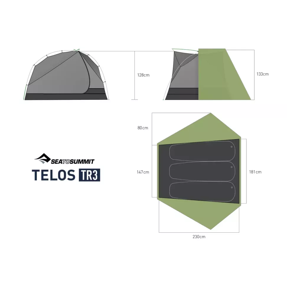 Палатка трехместная Telos TR3, Mesh Inner, Sil/PeU, Green от Sea to Summit (STS ATS2040-01180411)