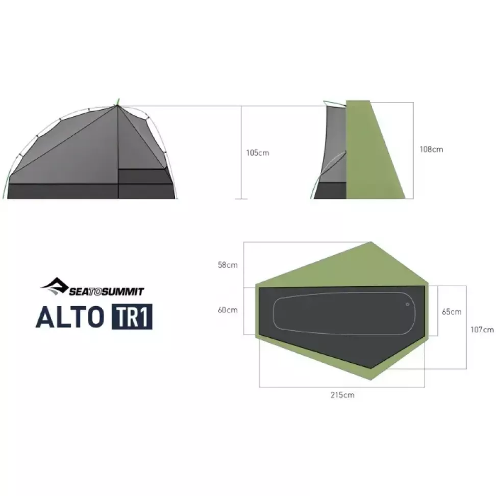 Палатка одноместная Sea to Summit Alto TR1, Mesh Inner, Sil/PeU Fly, NFR, Green (STS ATS2039-01160410)