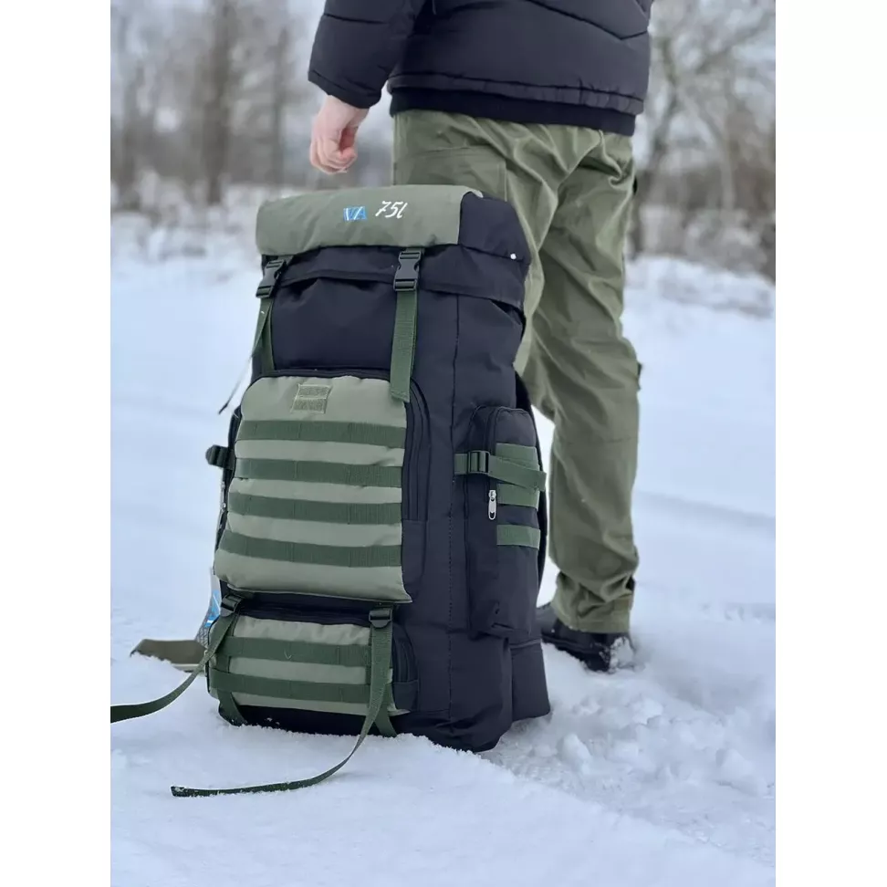 Рюкзак тактичний та туристичний 75л VIA чорний з хакі