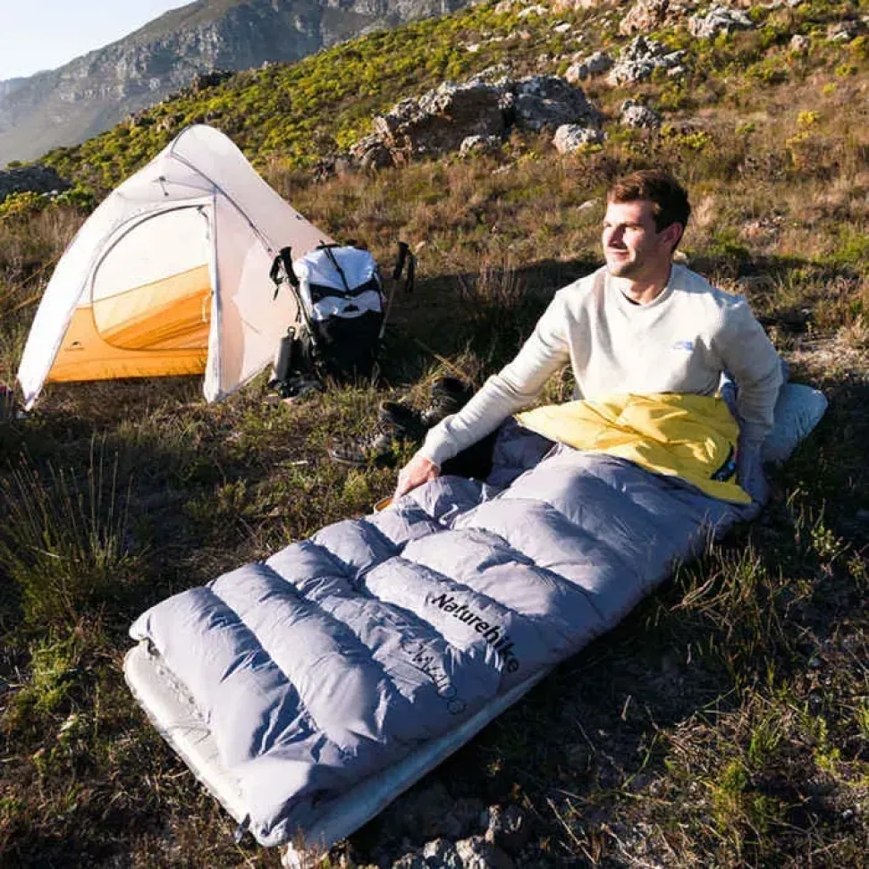 Спальник с натуральным пухом Naturehike CW400 NH18C400-D p-р L yellow-grey