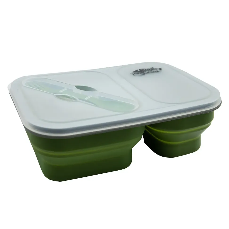 Контейнер силиконовый на 2 отсека Tramp (900ml) с ловилкой olive UTRC-090-olive