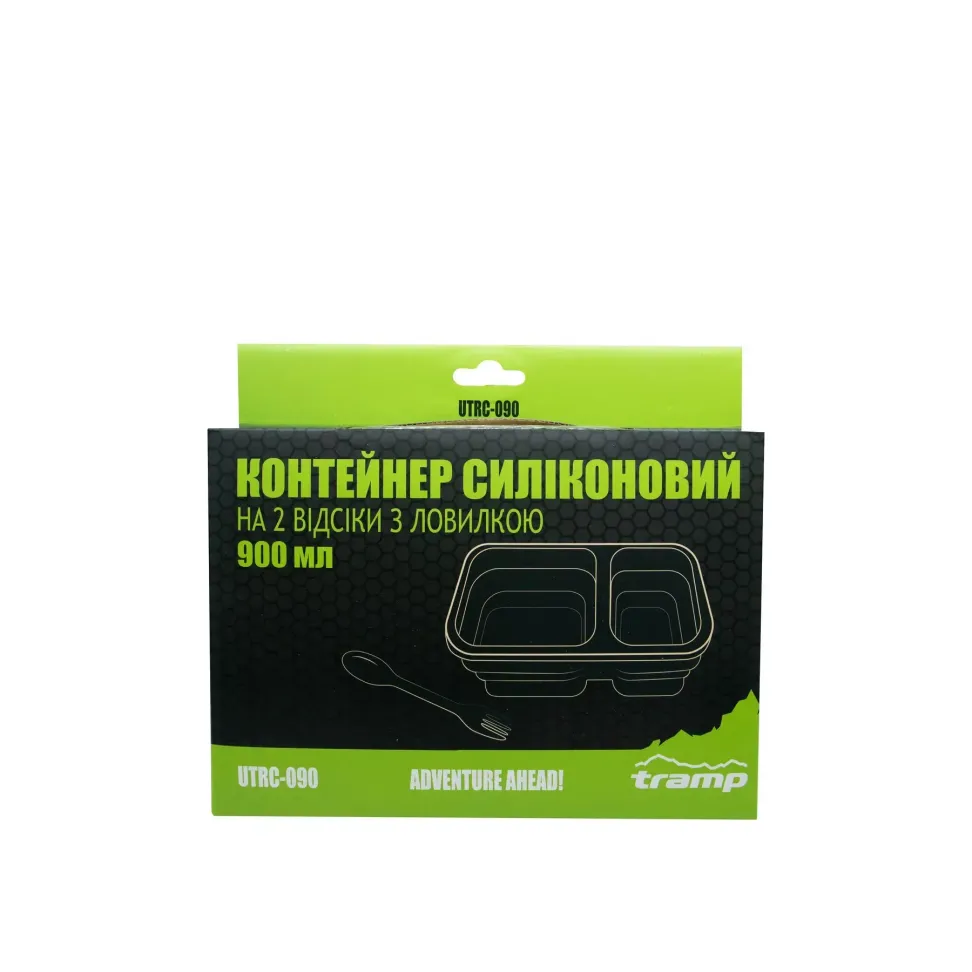 Контейнер силиконовый на 2 отсека Tramp (900ml) с ловилкой olive UTRC-090-olive
