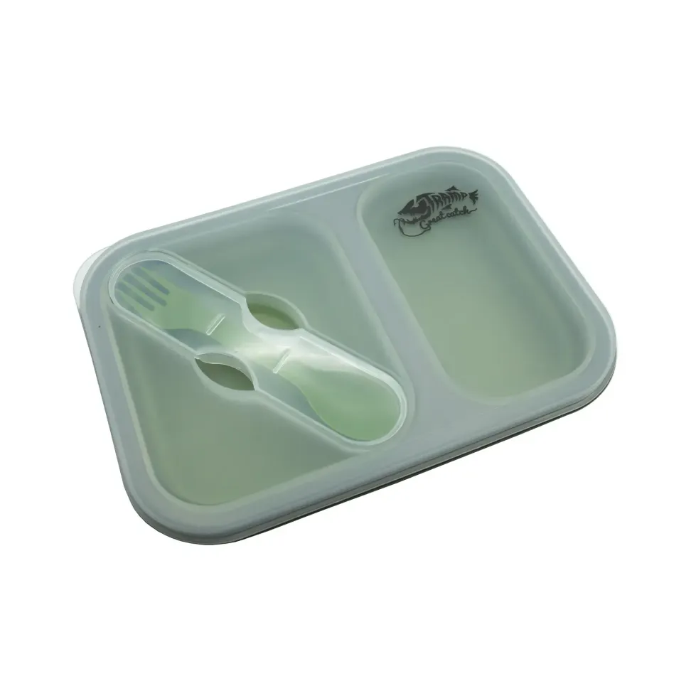 Контейнер силиконовый на 2 отсека Tramp (900ml) с ловилкой olive UTRC-090-olive
