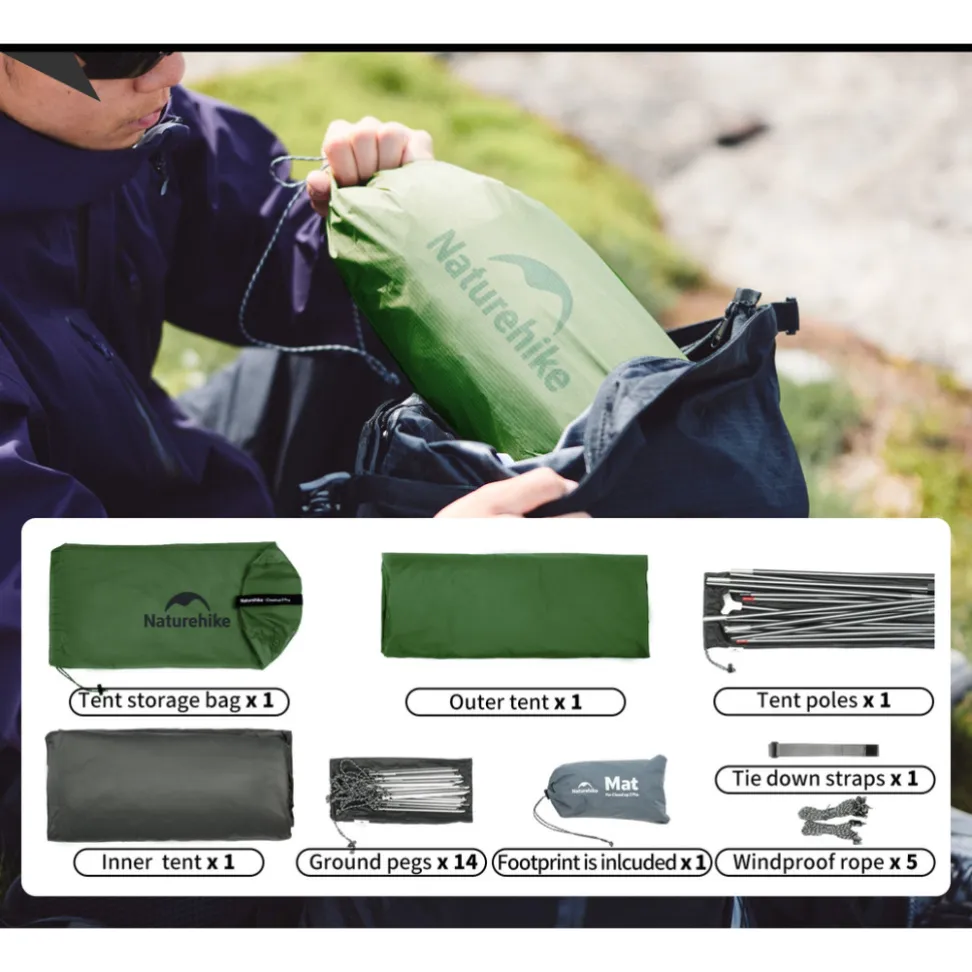 Намет надлегкий двомісний Naturehike Cloud Up Pro CNK2350WS020, темно-зелений