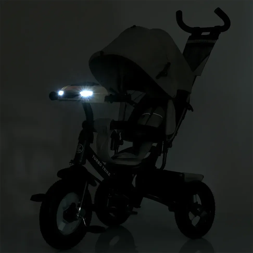 Велосипед-коляска с родительской ручкой TURBOTRIKE MT 1006-12 резиновые надувные колеса, Серо-черный