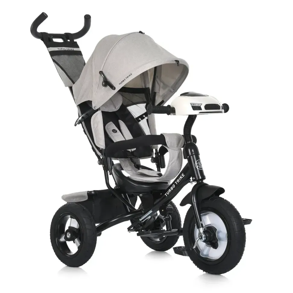 Велосипед-коляска с родительской ручкой TURBOTRIKE MT 1006-12 резиновые надувные колеса, Серо-черный