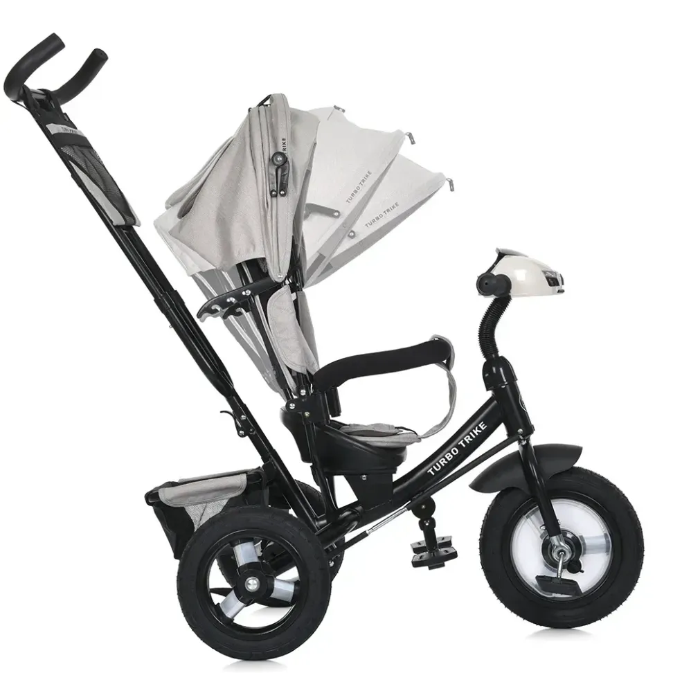Велосипед-коляска с родительской ручкой TURBOTRIKE MT 1006-12 резиновые надувные колеса, Серо-черный