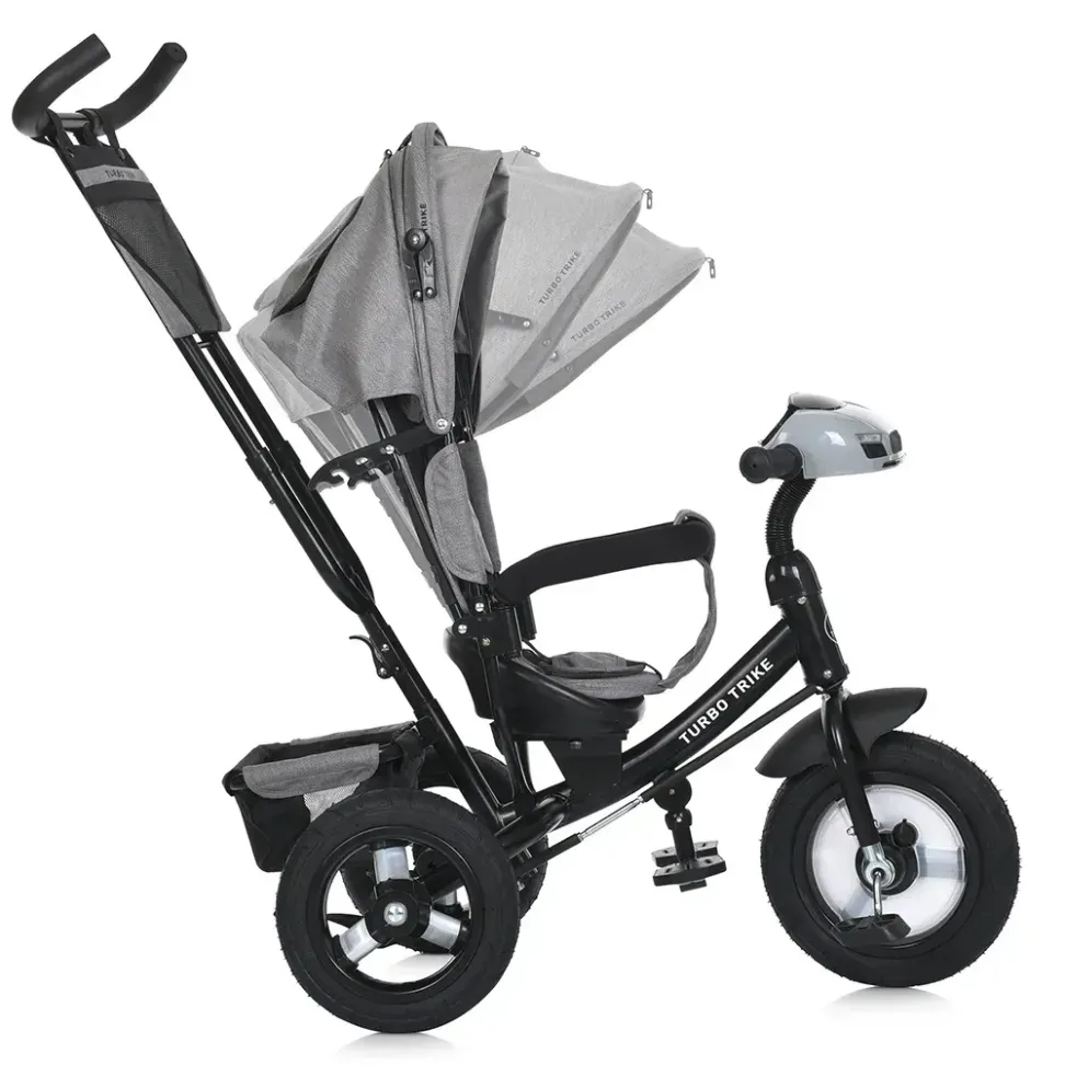 Велосипед-коляска с родительской ручкой TURBO TRIKE MT 1006-8 резиновые надувные колеса, Светло-серый