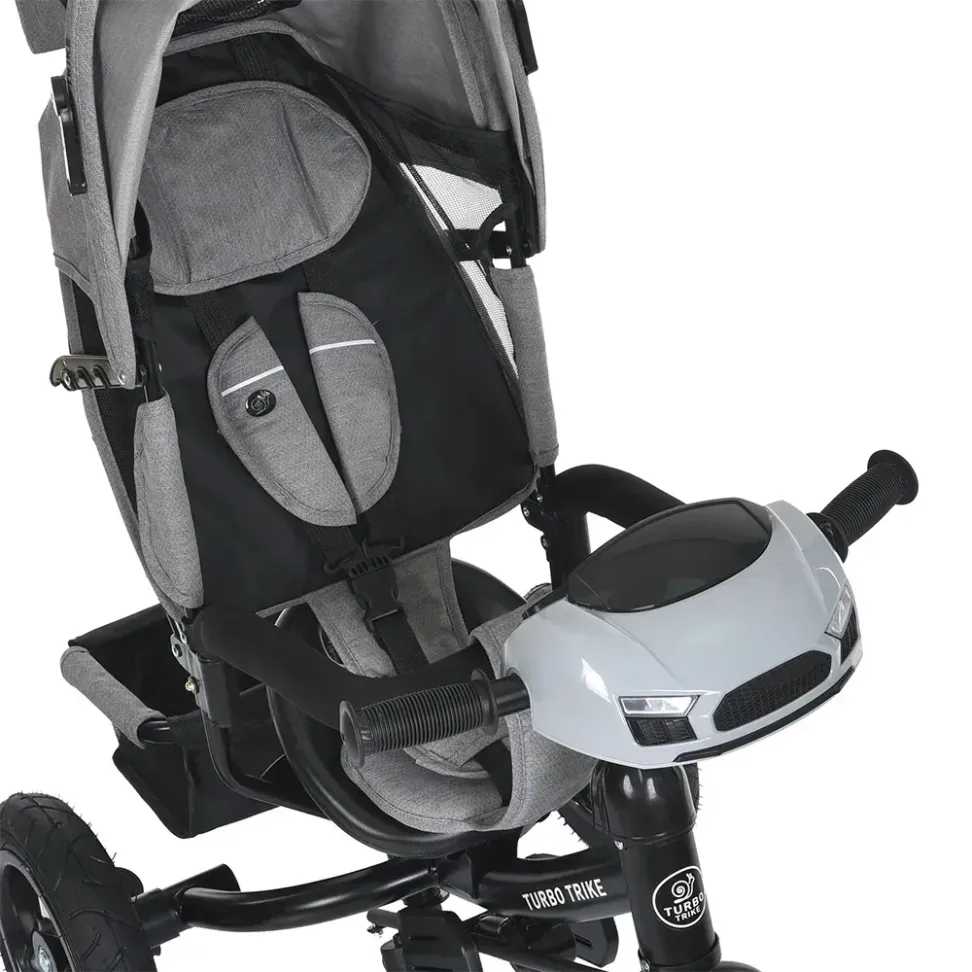 Велосипед-коляска с родительской ручкой TURBO TRIKE MT 1006-8 резиновые надувные колеса, Светло-серый