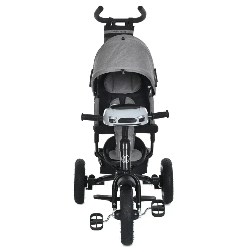 Велосипед-коляска с родительской ручкой TURBO TRIKE MT 1006-8 резиновые надувные колеса, Светло-серый