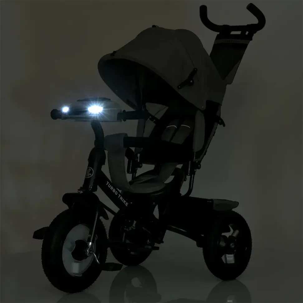 Велосипед-коляска с родительской ручкой TURBO TRIKE MT 1006-8 резиновые надувные колеса, Светло-серый