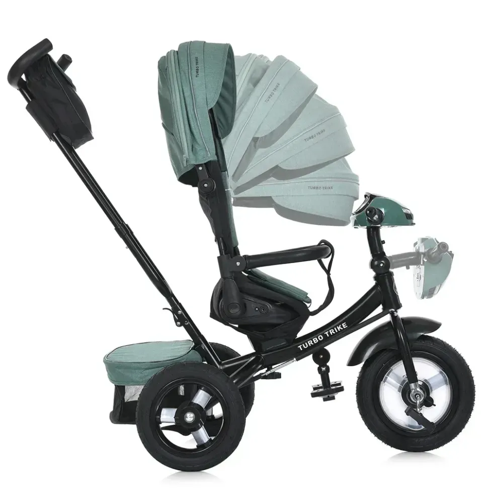 Велосипед-коляска с родительской ручкой TURBO TRIKE MT 1007-3 поворотное сиденье, надувные колеса, Мятный