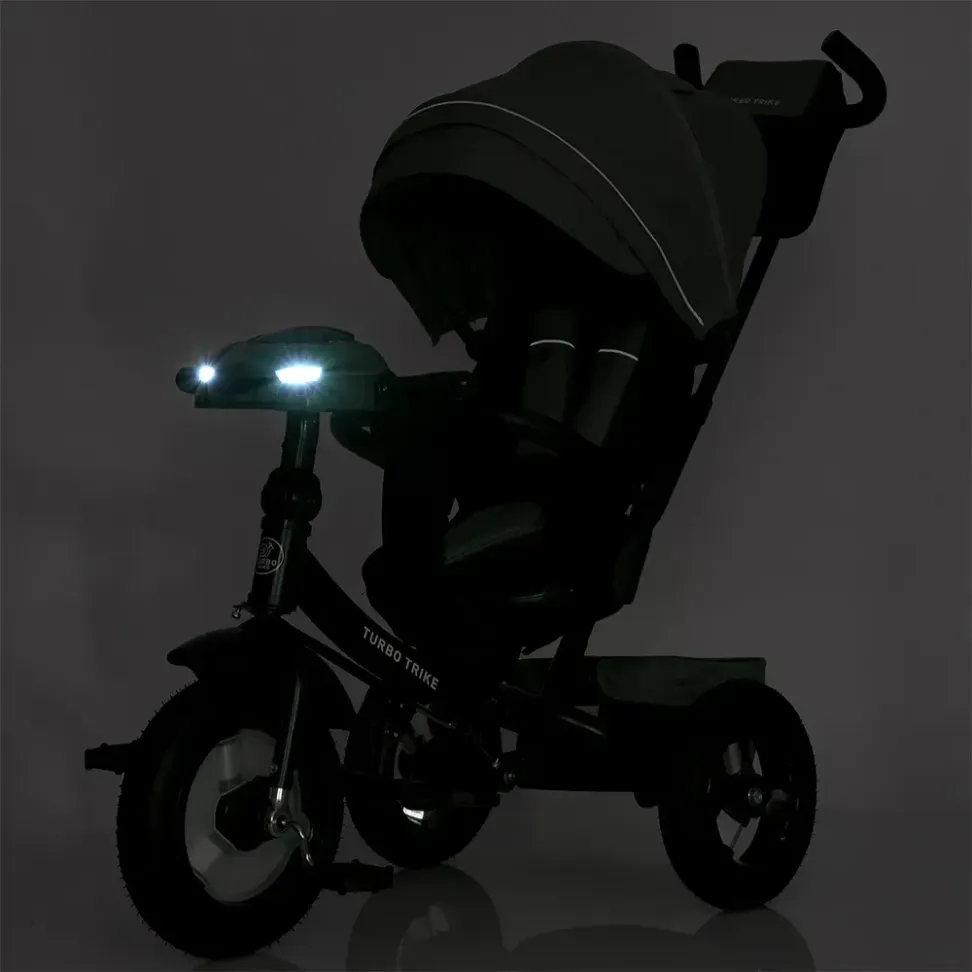 Велосипед-коляска с родительской ручкой TURBO TRIKE MT 1007-3 поворотное сиденье, надувные колеса, Мятный