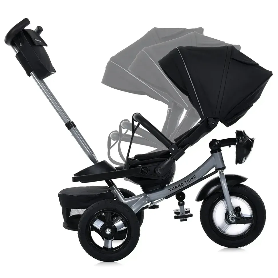 Велосипед-коляска с родительской ручкой TURBO TRIKE MT 1007-1 поворотное сиденье, надувные колеса, Черный