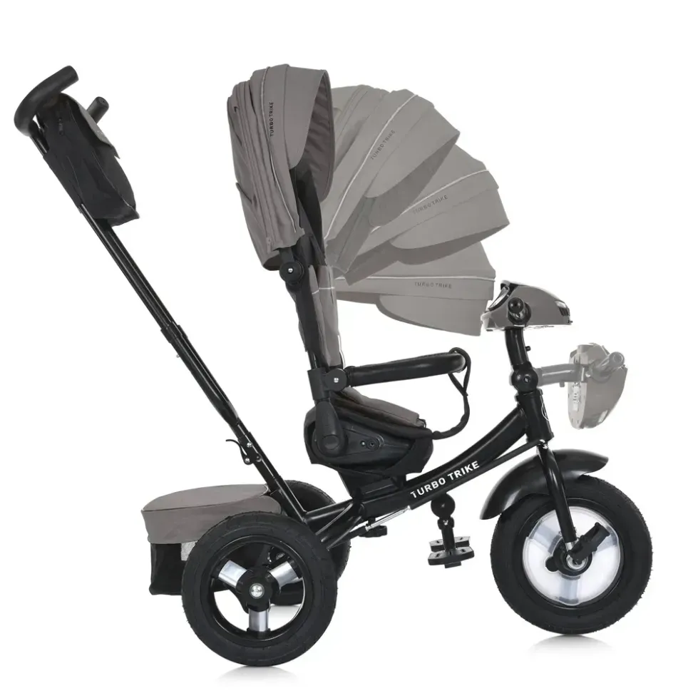 Велосипед-коляска с родительской ручкой TURBO TRIKE MT 1007-13 поворот сиденья, надувные колеса, Серый