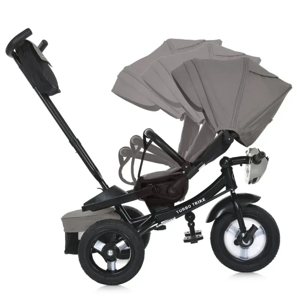 Велосипед-коляска с родительской ручкой TURBO TRIKE MT 1007-13 поворот сиденья, надувные колеса, Серый