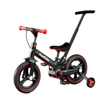 Двухколесный велосипед-трансформер Best Trike BT-84119 с родительской ручкой и ручным тормозом, Черно-красный