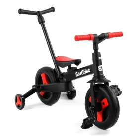 Детский трехколесный велосипед-трансформер Best Trike 23031 с родительской ручкой и съемными педалями, Черно-красный