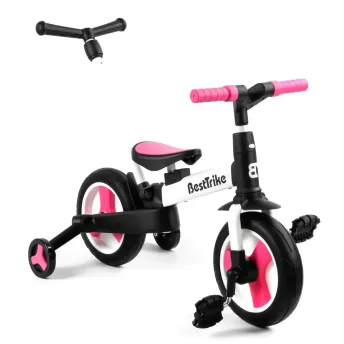 Детский трехколесный велосипед-трансформер Best Trike 23031 с родительской ручкой и съемными педалями, Черно-розовый