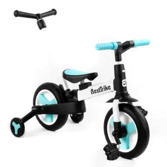 Детский трехколесный велосипед-трансформер Best Trike 23031 с родительской ручкой и съемными педалями, Черно-голубой