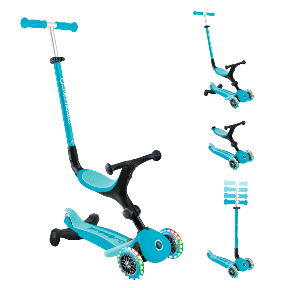 Детский самокат Globber Foldable GO-UP Active Lights 360 Aqua
