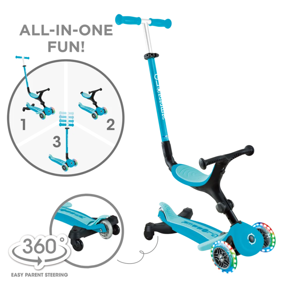 Детский самокат Globber Foldable GO-UP Active Lights 360 Aqua