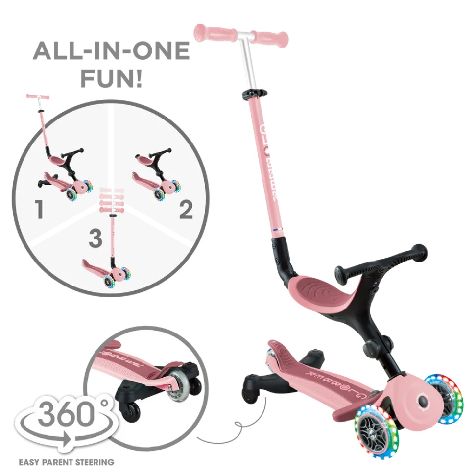 Детский самокат Globber Foldable GO-UP Active Lights 360 Pink