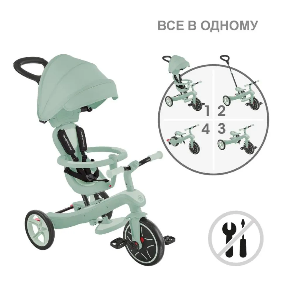 Велосипед детский GLOBBER серии EXPLORER TRIKE 4в1, фисташковый, до 20кг, 3 колеса