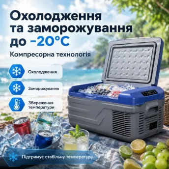 Портативный холодильник 15л Gearo автохолодильник компрессорный пластиковый 12/24В 220В