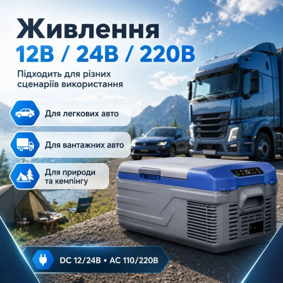 Портативный холодильник 15л Gearo автохолодильник компрессорный пластиковый 12/24В 220В