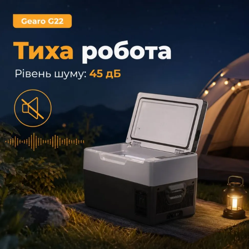 Портативный холодильник 22л Gearo автохолодильник компресорный пластиковый 12/24В