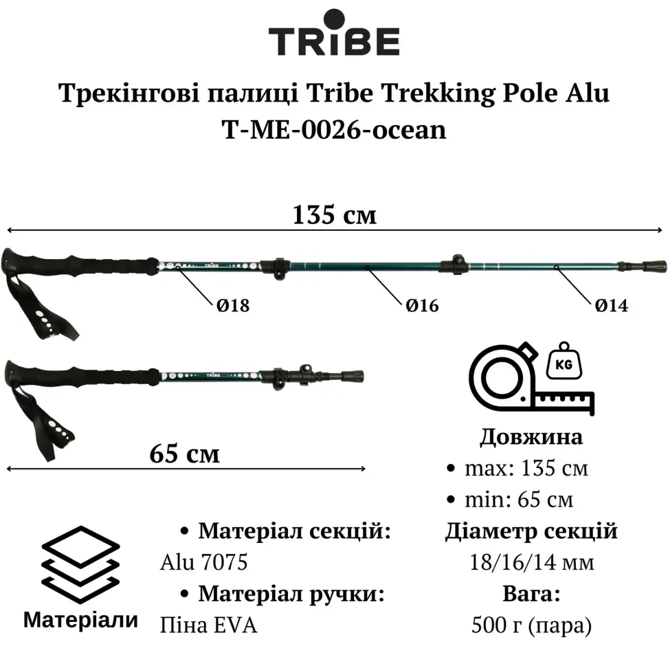 Треккинговые палки Tribe Trekking Pole Alu T-ME-0026-ocean